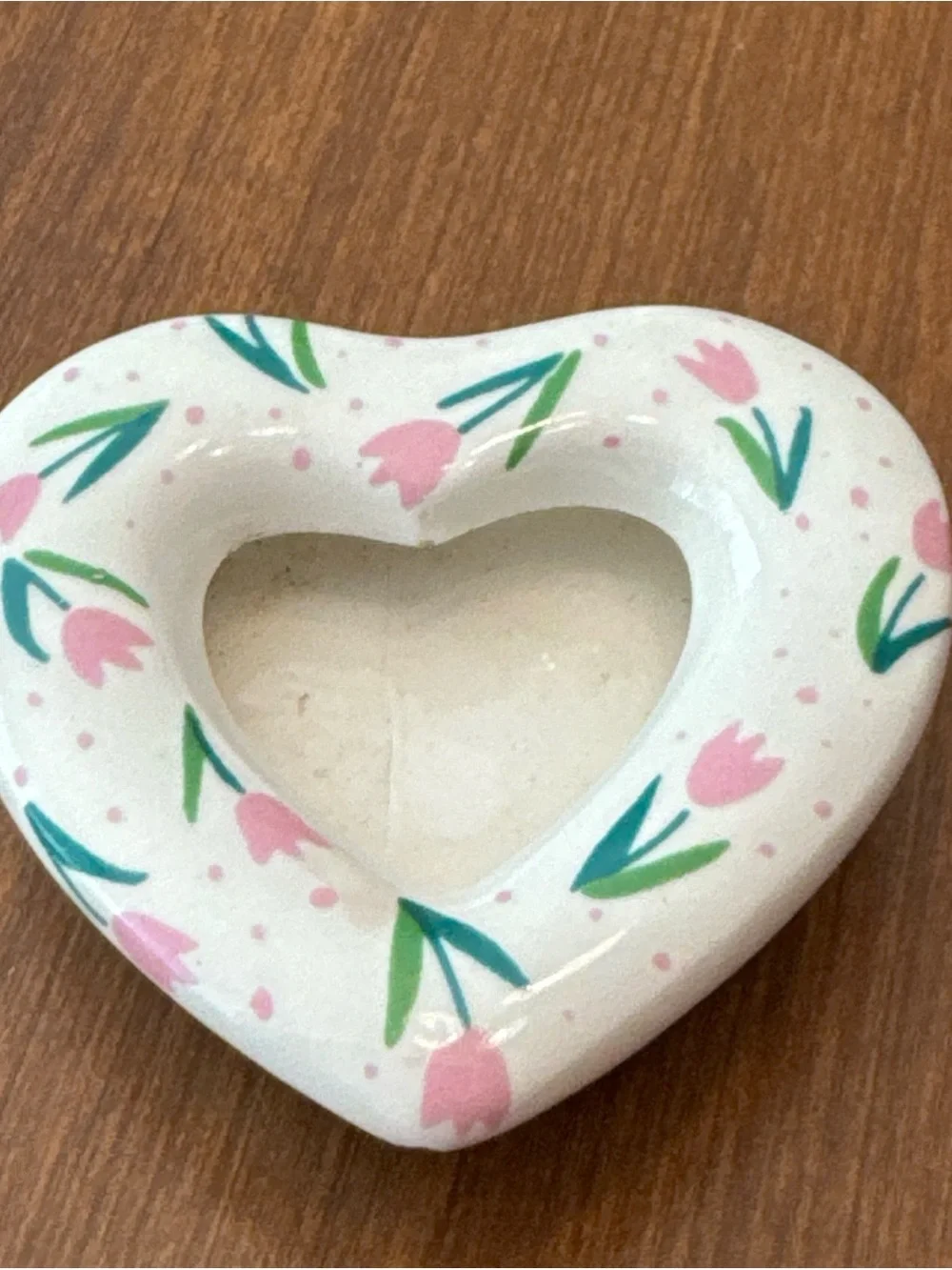 Heart shaped magnet, mini photo, insert tulips flowers ceramic